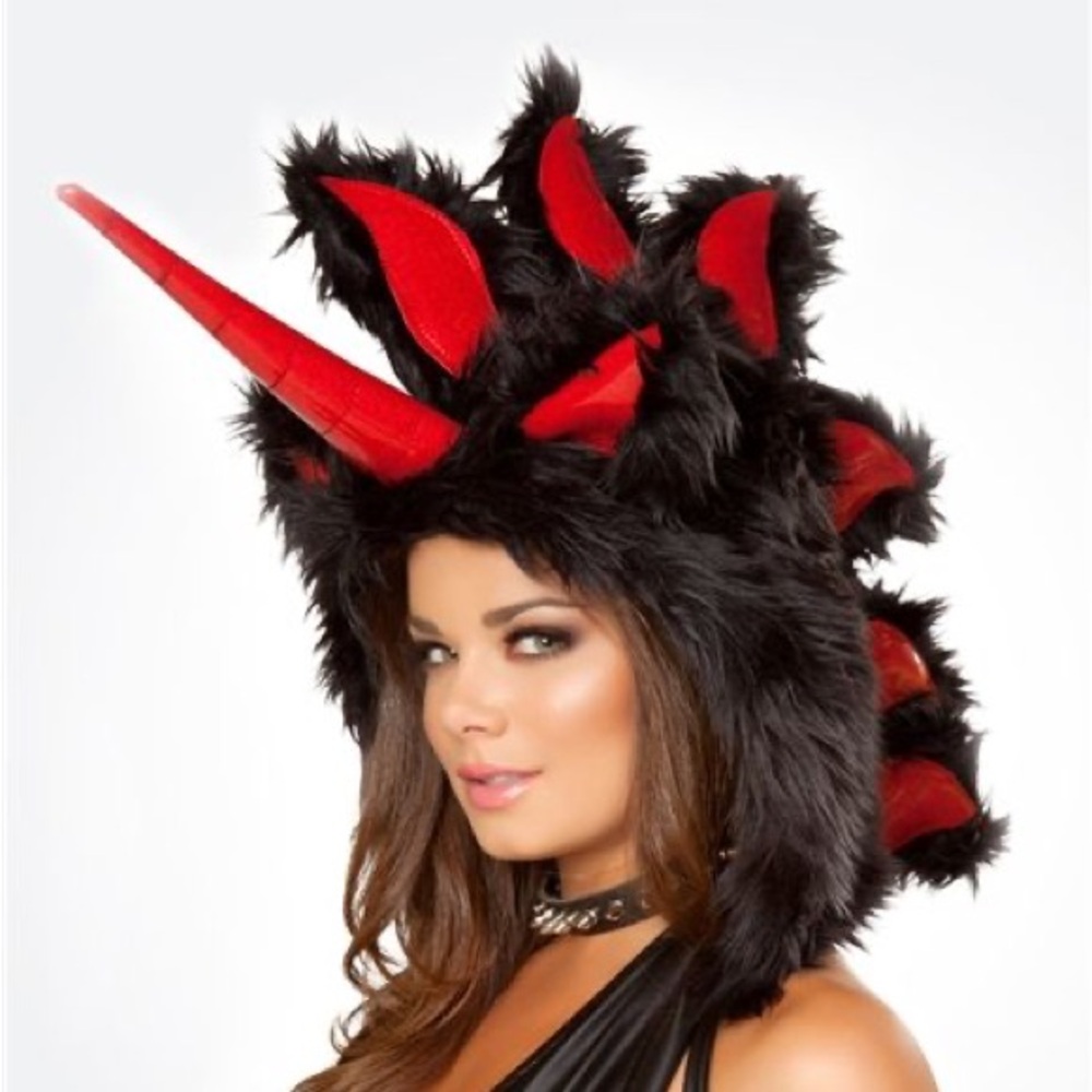 Faux Fur Rave Festival EDC Black Magic Red Unicorn Hood J Valentine